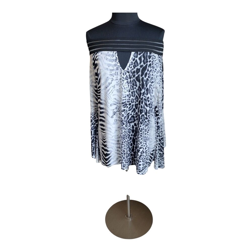Venus Black Gray Animal Print Off-the-Shoulder Top Cutout Bell Sleeve Size 3X